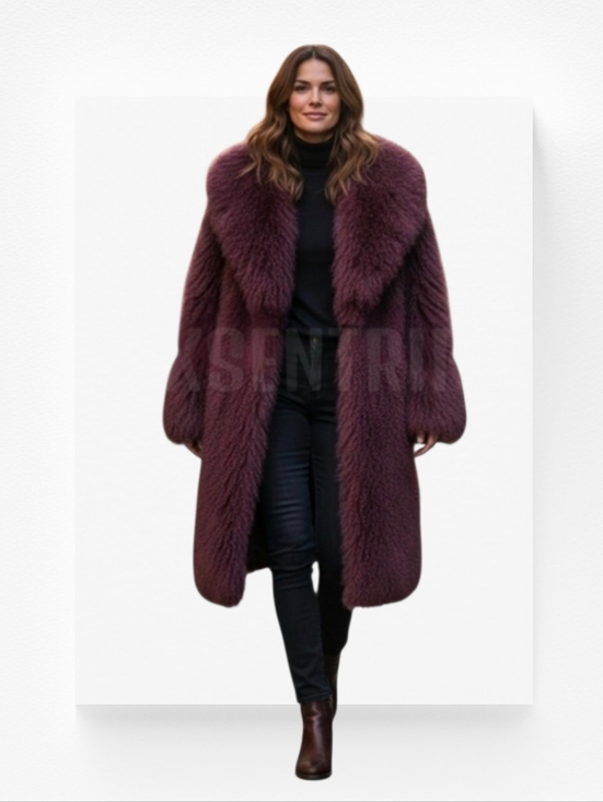 Genuine Mongolian Lamb Fur Coat - Luxurious Fur (Burgandy/Wine) - Picture 14 of 15